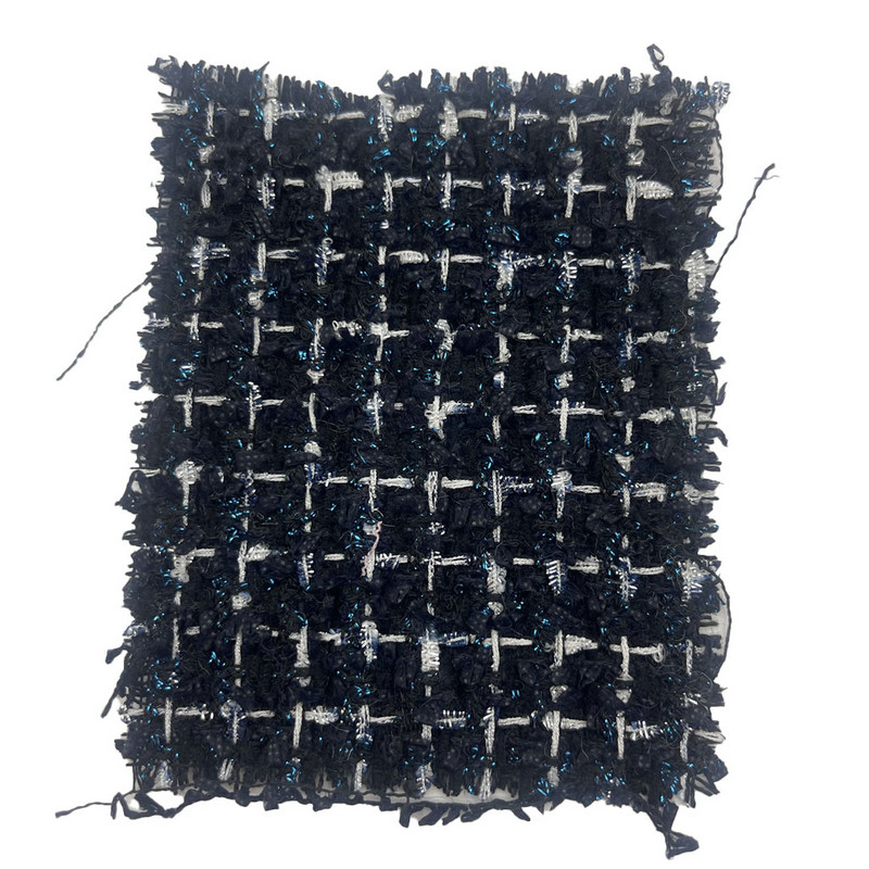 หรูหราสีน้ำเงินเข้มกับสีฟ้าเมทัลลิกผสมตรวจสอบผ้าทวีดสำหรับเสื้อผ้าผู้หญิง 23511