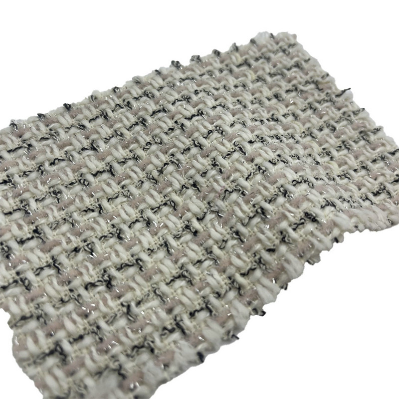 สีชมพูอ่อนลายตารางเมทัลลิคทวีดแฟชั่นผ้าสำหรับการแต่งกาย 23523