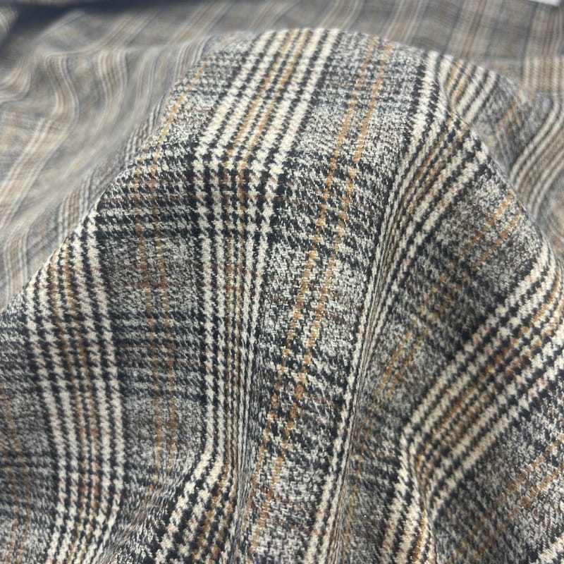 Plaid Houndstooth Check ผ้าทอเมทัลลิกสีน้ำตาลสำหรับตัดเย็บเสื้อผ้า 250515