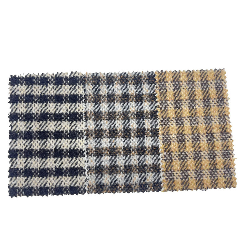 Brown Twill Checks Brush ผ้าขนสัตว์ทวีดสัมผัสนุ่มสำหรับเสื้อโค้ท 3811